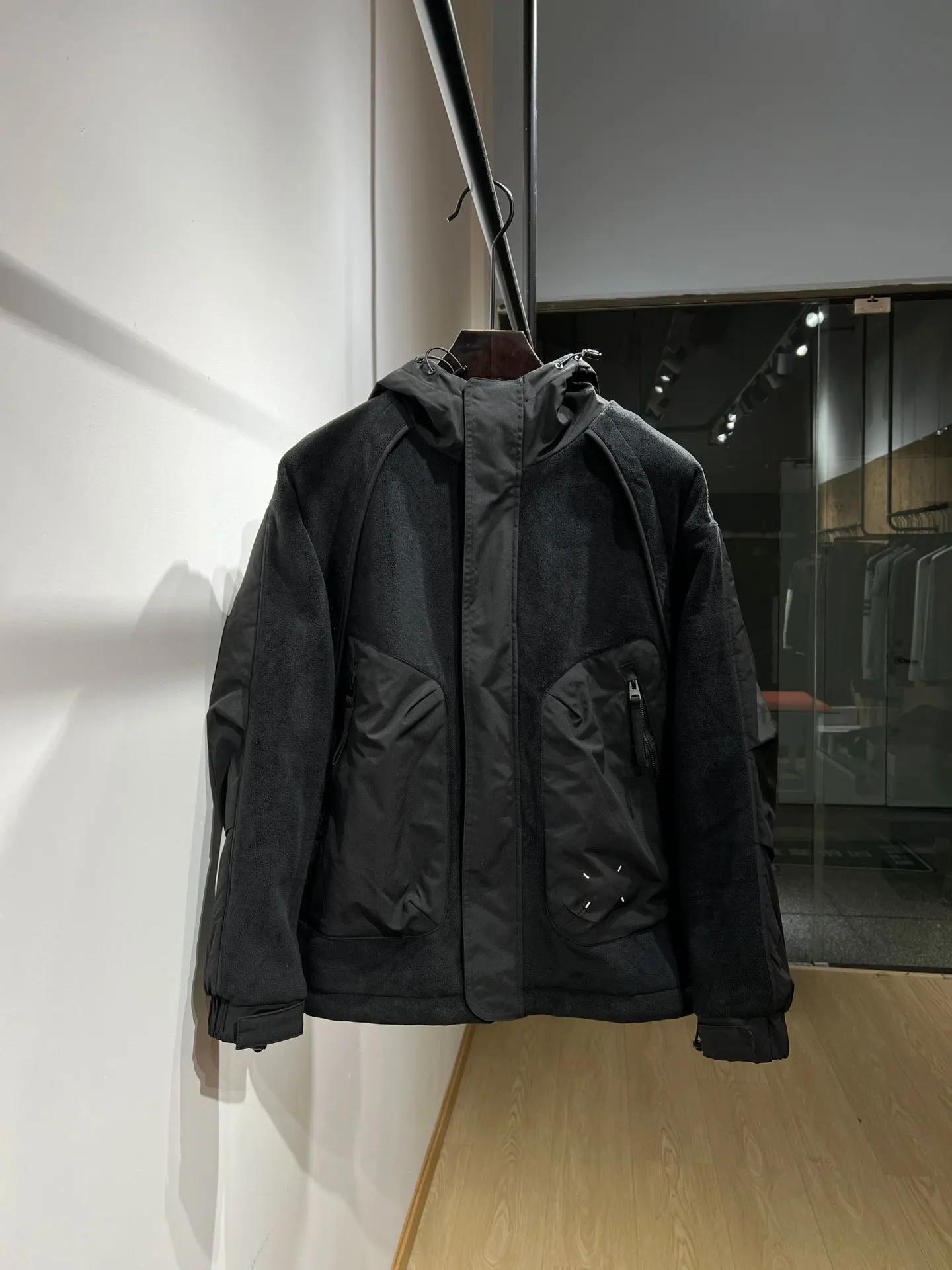 Mmsix 남성용 보푸라기 안감 재킷, 따뜻한 후드 코트, 캐주얼 루즈 패치워크 패딩 재킷, 2024 가을 겨울